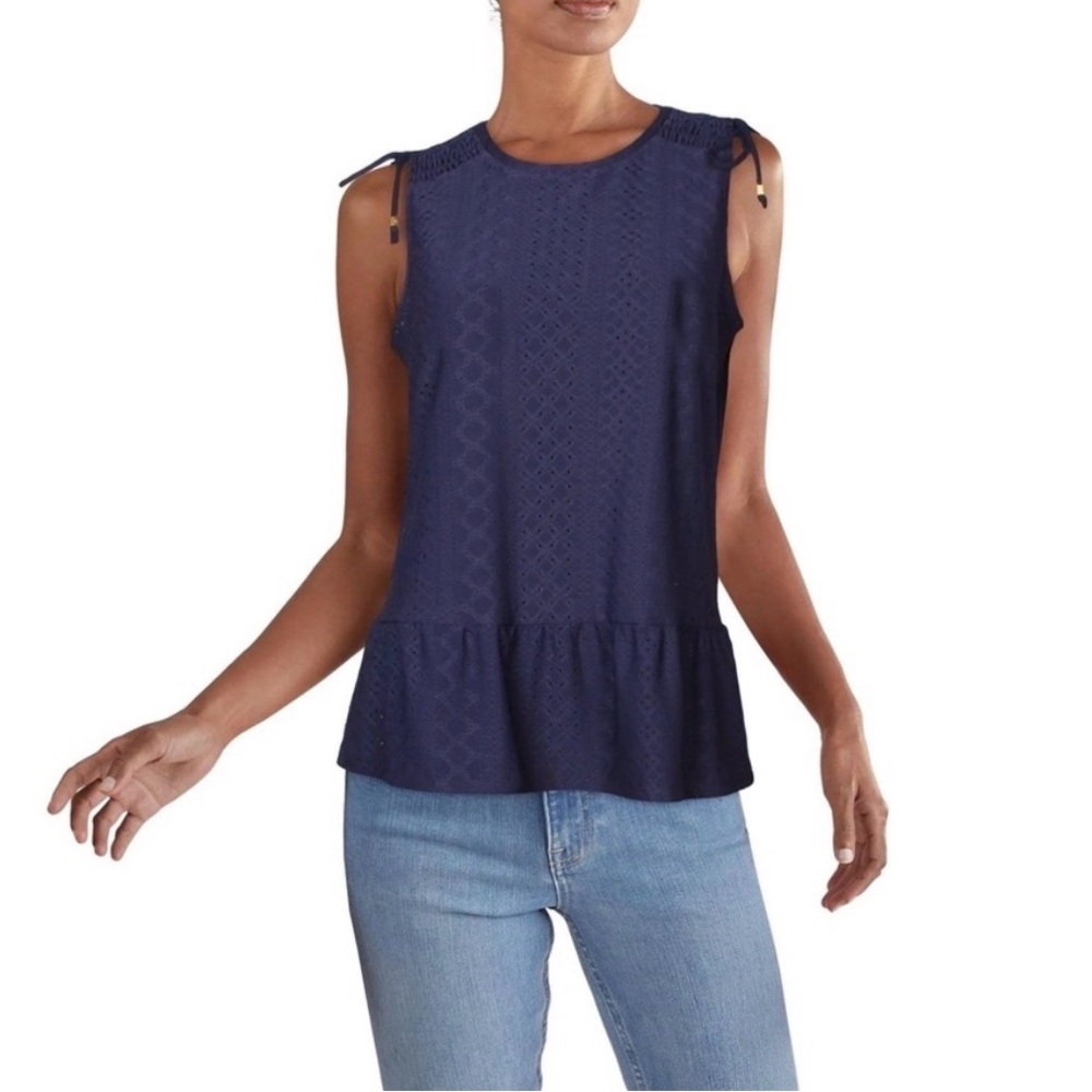 MICHAEL Michael Kors Navy Sleeveless Eyelet Peplum Top- NWT- XL